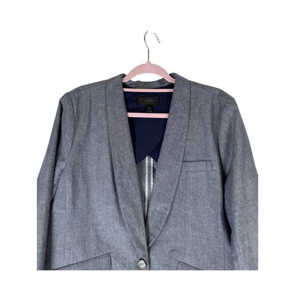 J Crew Gray Cotton Linen Preppy Single Breast Long Roll Cuff Blazer Size 20 - Picture 3 of 10